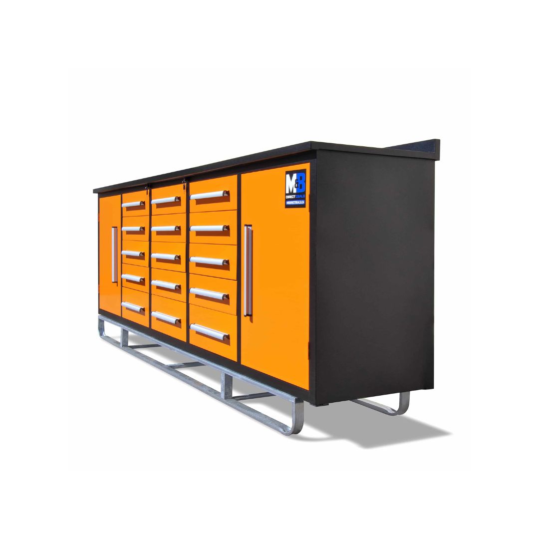 M&B | 10&rsquo; Workbench Cabinet with 15 Drawers - Container Services Pty Ltd